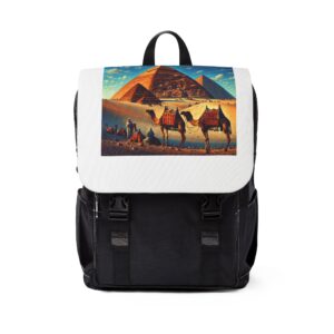 Desert Adventure Unisex Casual Shoulder Backpack - Stylish Travel Bag with Camel and Pyramid Design